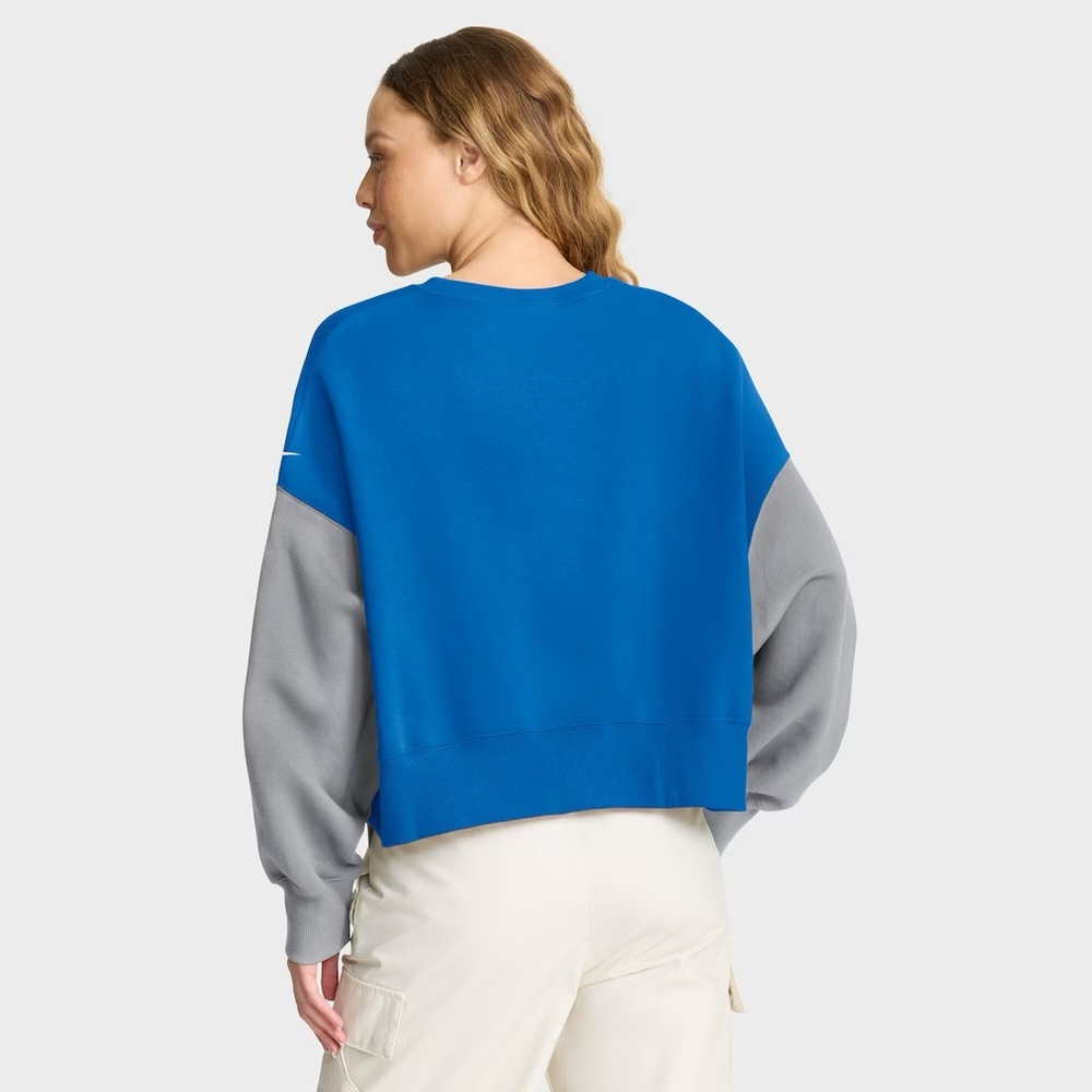 Detroit Lions Nike Blue Oversized Color-Block Pullover Sweatshirt Size Large - Picture 2 of 9